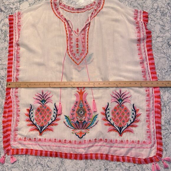Spartina 449 Swimsuit Cover Up White Embroidered Fringe Lightweight One Size-EUC - Picture 10 of 13